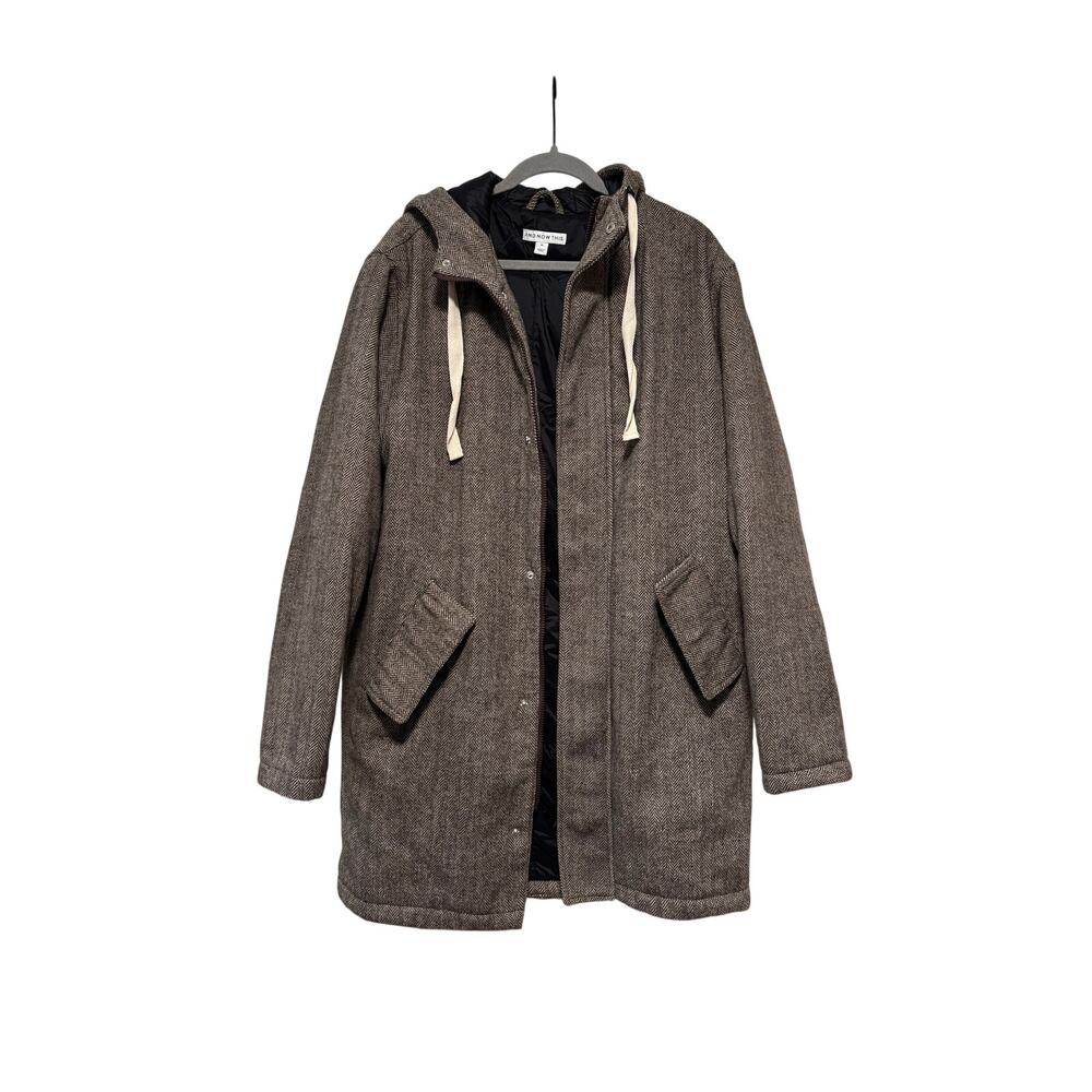 And Now This Brown Herringbone Hooded Coat M - Picture 2 of 12